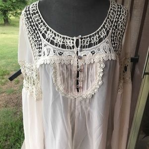 Hand knit chiffon shirt with pearl buttons